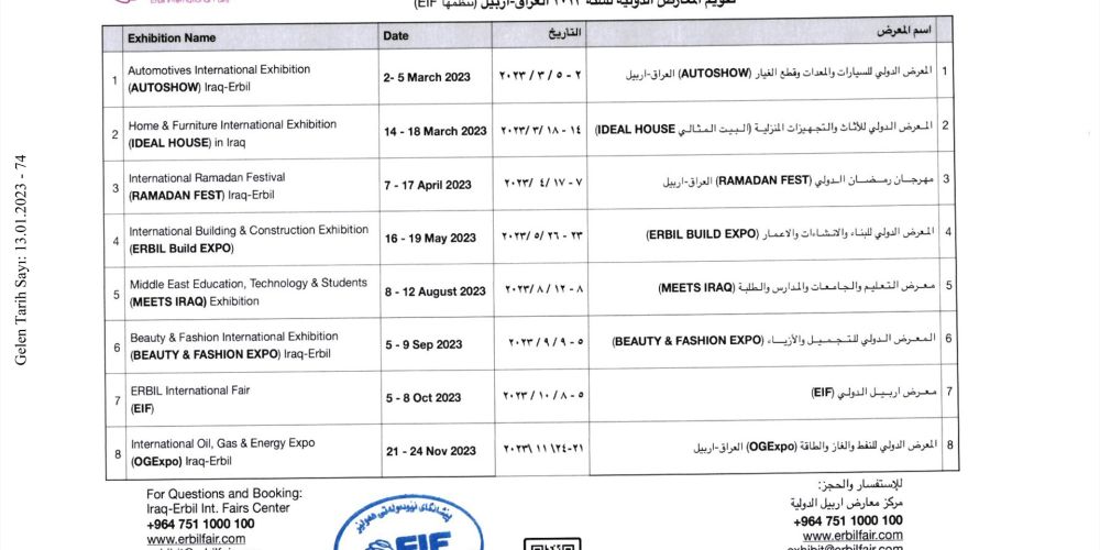 Erbil’de Düzenlenecek Fuarlar Hakkında Duyuru
