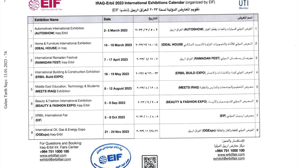 Erbil’de Düzenlenecek Fuarlar Hakkında Duyuru