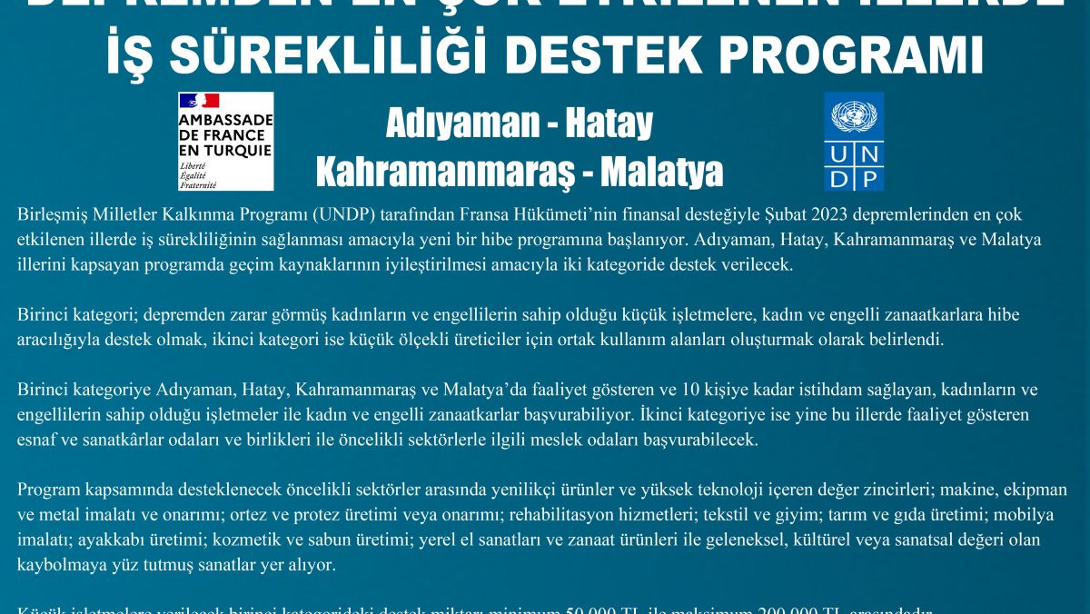 Depremden en çok etkilenen illerde iş sürekliliği destek programı